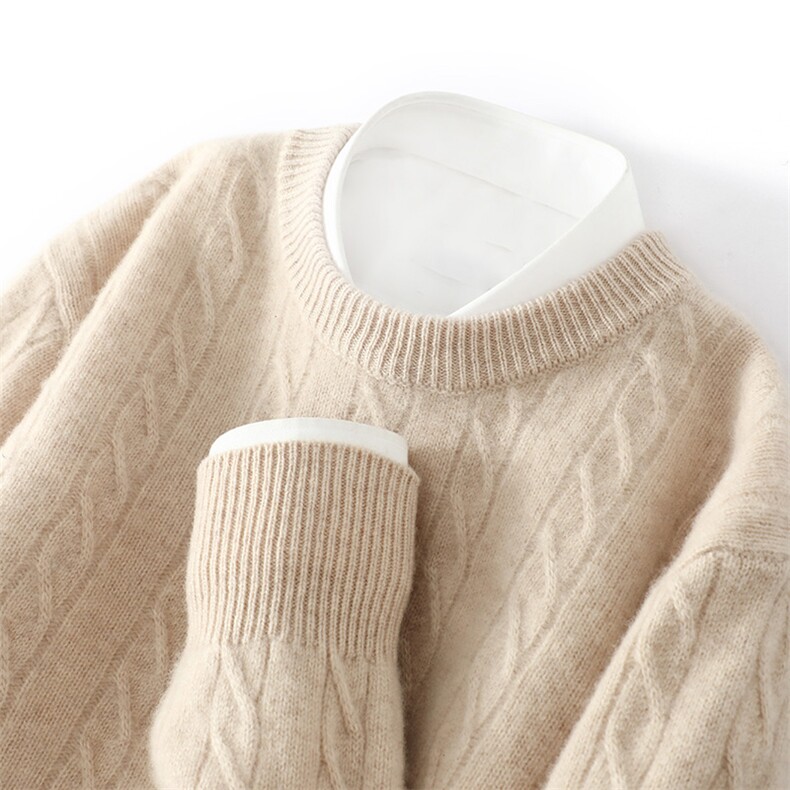 秋冬新款100%纯羊毛衫男加厚圆领绞花长袖毛衣宽松休闲羊绒衫打底，男装羊毛衫，德晨羊绒