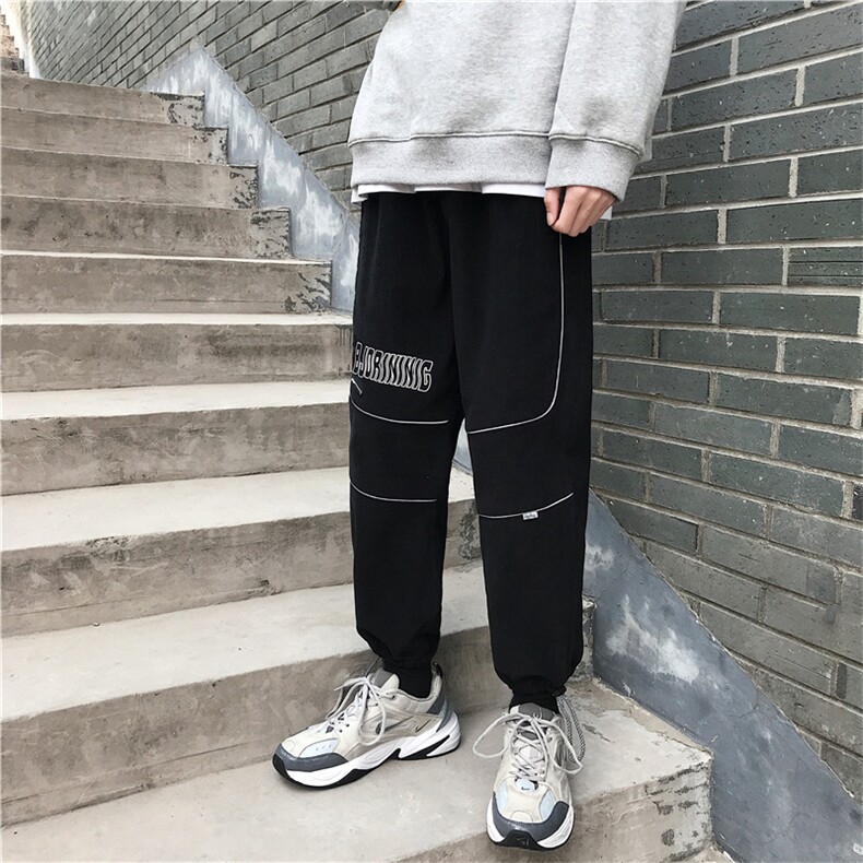嘻哈裤子卫裤反光拼接灯芯绒抽绳运动裤宽松束脚工装裤 K1269-P40图片