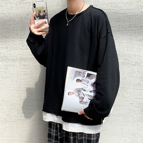 秋季假两件卫衣男宽松bf慵懒风圆领港风ins韩版中性外套w90-p30，男装卫衣，星座1008-2