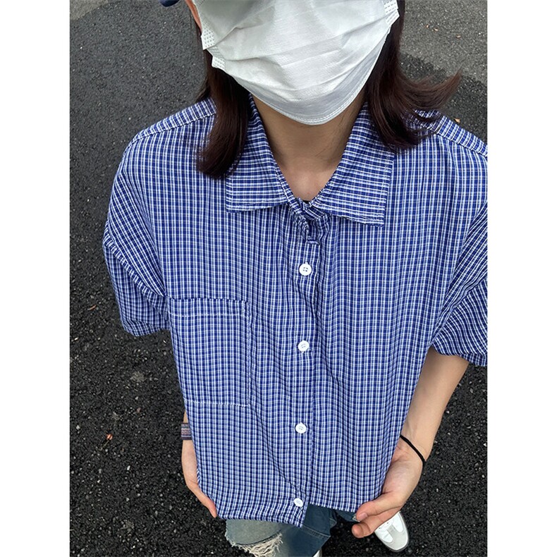 格子衬衫春夏美式短袖衬衫港风情侣装休闲衬衣CS286-P30,男装衬衫,星座301C-5