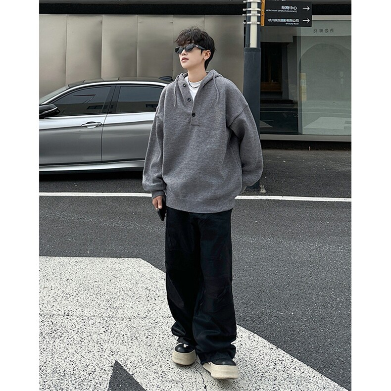 高街纯色连帽针织衫男女冬季学生连帽卫衣高级感毛衣YMH2034-P68,男装针织衫/毛衣,星座302B-2