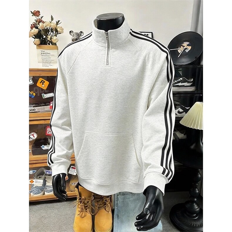 抖音得物品质26春装新款男女美式高街纯色半拉链织带立领卫衣CM29,男装卫衣,电商A486