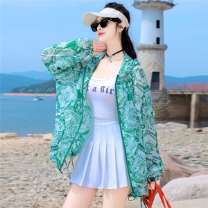 薄外套女中长款2025夏季新款时尚印花连帽户外遮阳棒球服长袖上衣图片