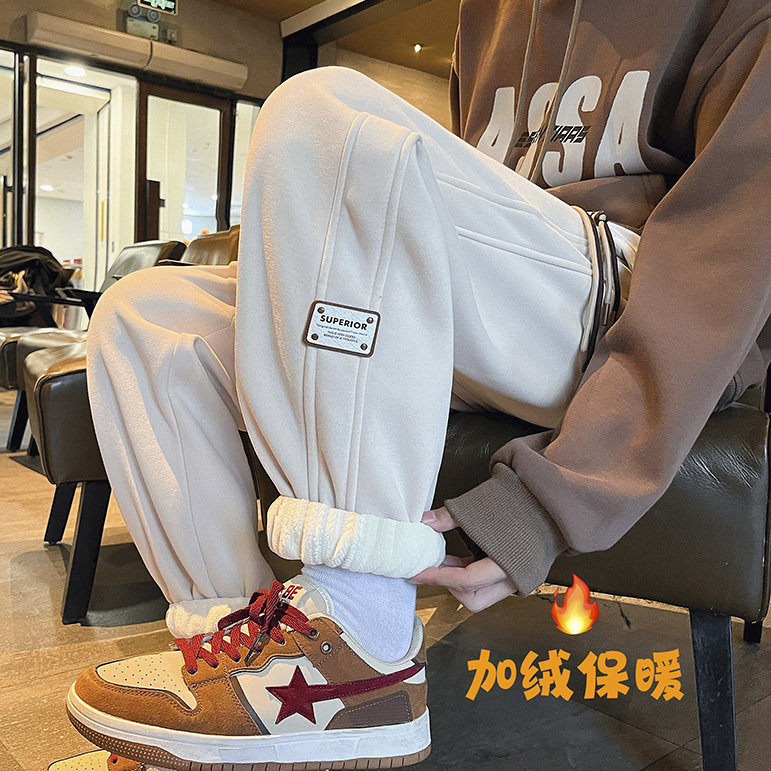 加绒加厚休闲运动卫裤男美式针织束脚裤712-kk379 p55 控78图片