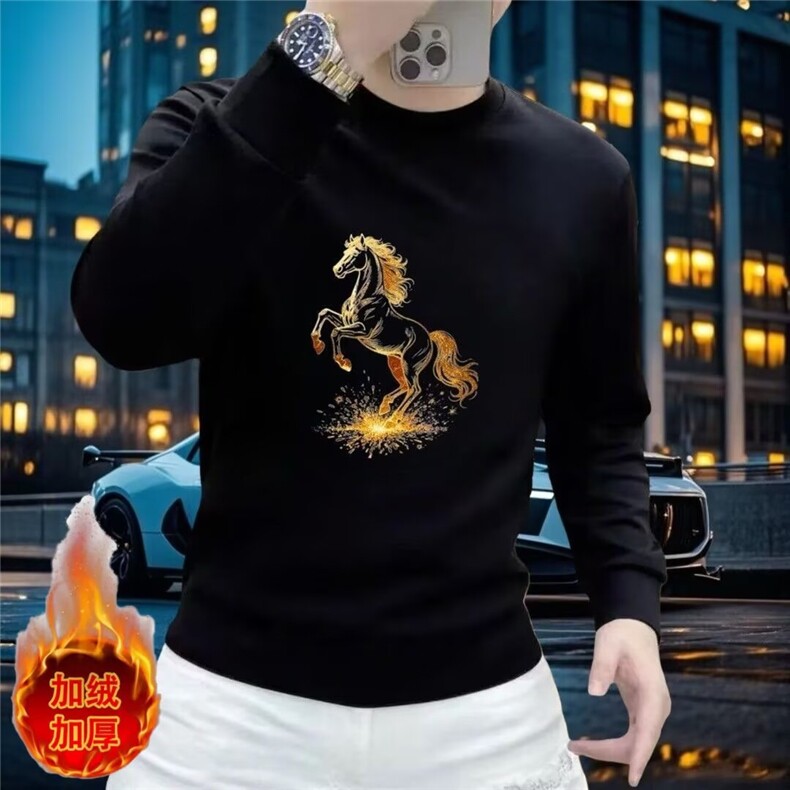 1506-1/WV11561/P38印花秋冬卫衣男新款圆领宽松上衣chic港风潮流图片