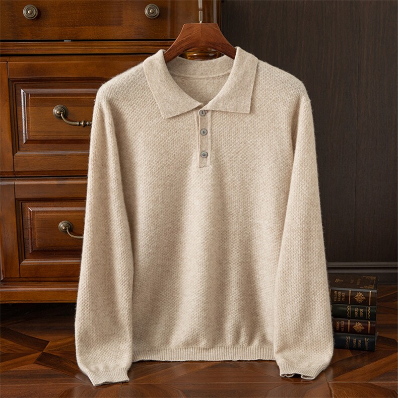 新款男士羊绒翻领毛衣时尚百搭保暖针织衫高品质舒适面料商务休闲，男装羊毛衫，梵泰羊绒