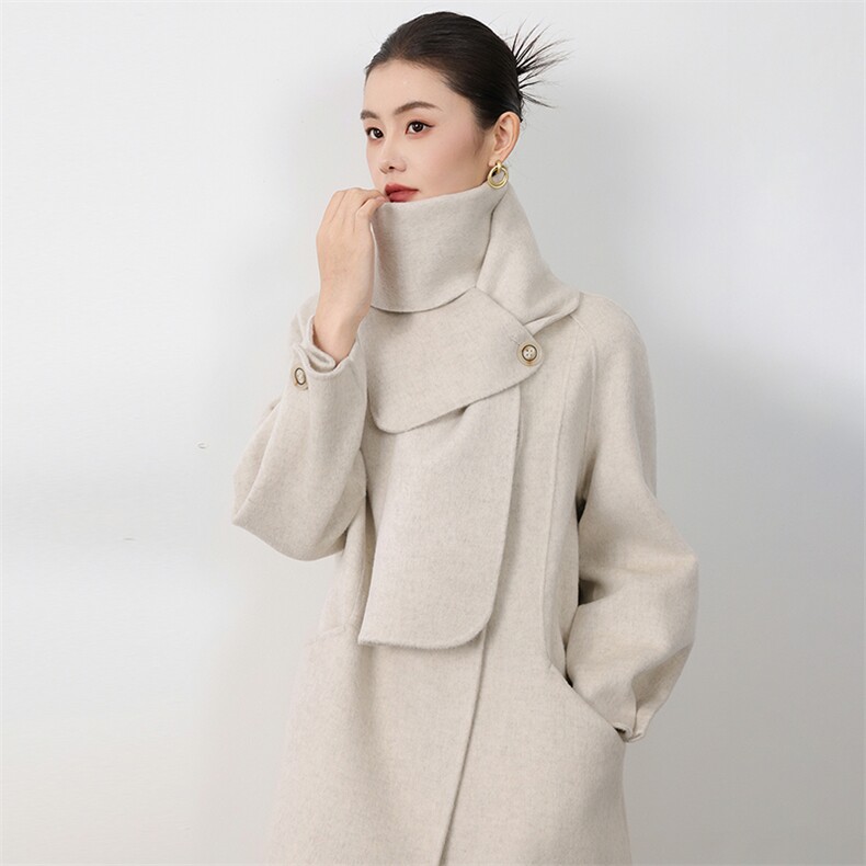 2025年秋冬新款双面呢大衣羊毛大衣女中长款宽松韩版茧型毛呢外套,女装双面呢大衣,贝源羊绒