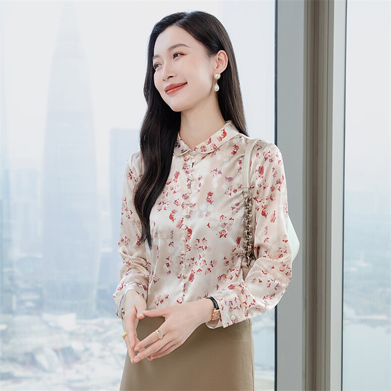 长袖印花真丝衬衫女2026春夏新款时尚洋气减龄重磅真丝上衣小衫,女装衬衫,阿舍尔精品