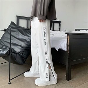 ins港风侧边拉链阔腿裤男潮牌痞帅网红休闲裤宽松直筒裤H231-p30图片