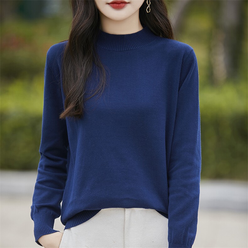 100%纯棉线半高领针织打底女2025新款长袖保暖内搭全棉中高领毛衣,针织衫/毛衣,斯美雅电商供货