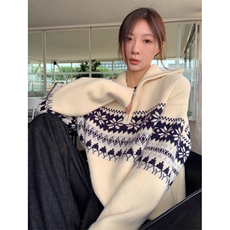 复古费尔岛提花针织衫男女半拉链高领毛衣慵懒感宽松外套MY9605，男装针织衫/毛衣，星座1116A（原606A-3）