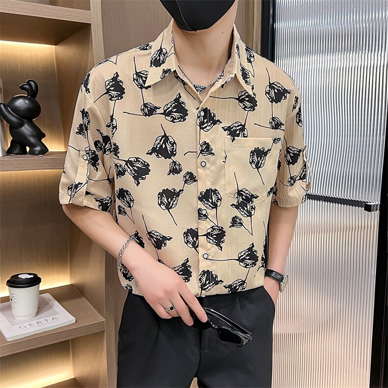 CS538-P45 2025夏季时尚男士短袖衬衣百搭痞帅青年衬衫图片