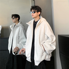 韩系小众设计拉链开衫连帽卫衣男女宽松短款情侣外套，女装短外套，电商C307