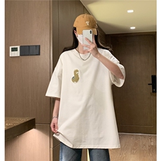 中性夏季毛巾绣羊驼卡通圆领宽松半袖T恤女短袖潮D289P25控39，男装T恤，电商A335-1（原A458）