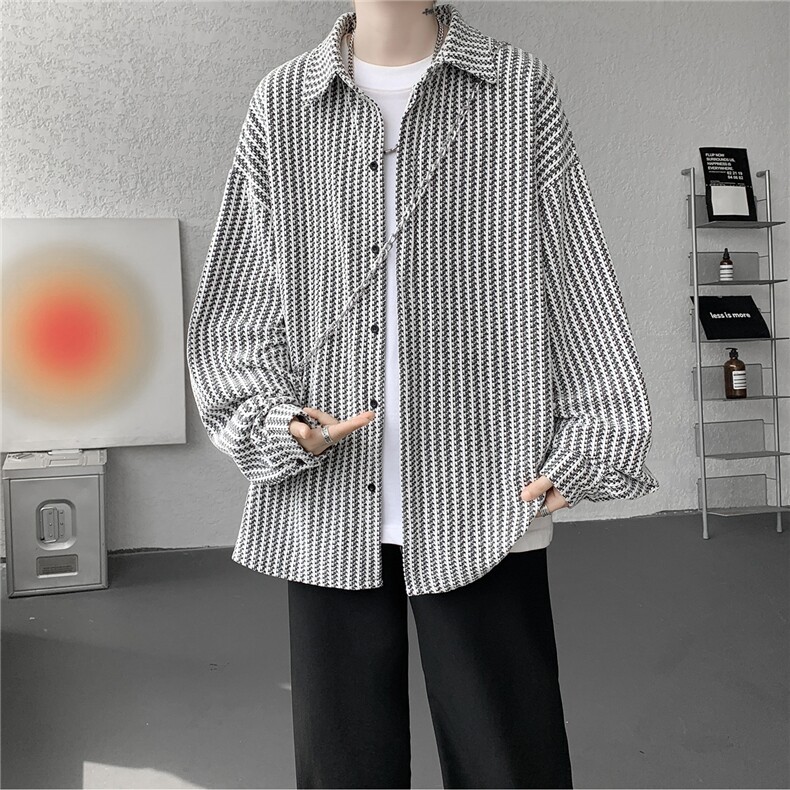 8XL-M鱼骨纹小香风衬衫男生春秋衬衣宽松慵懒垂感外套CS29009P45,男装衬衫,电商B312