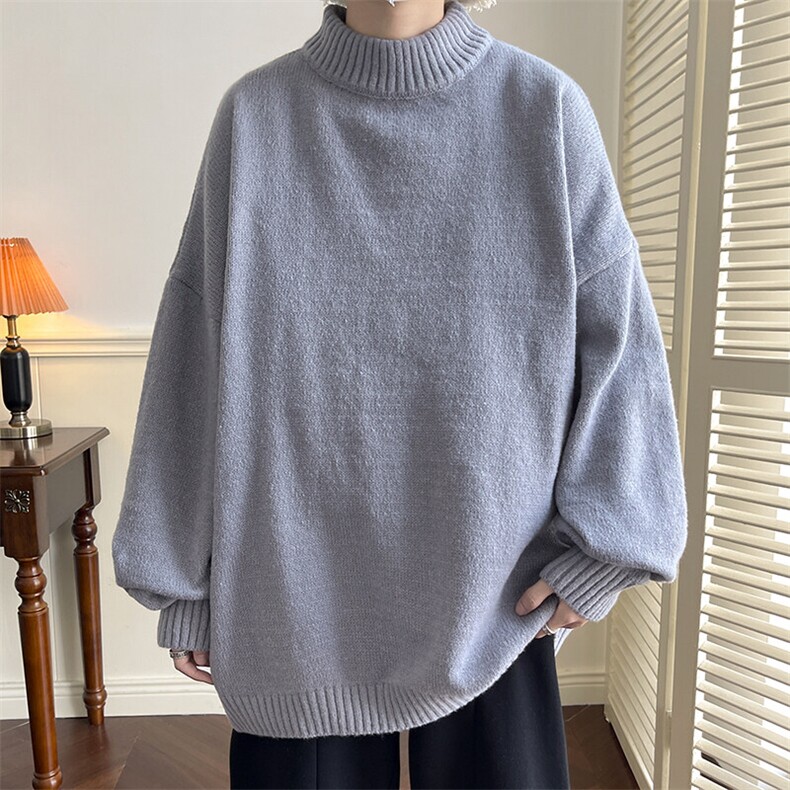 秋冬潮牌纯色oversize打底衫男痞帅宽松套头毛衣针织衫MY103-P40图片