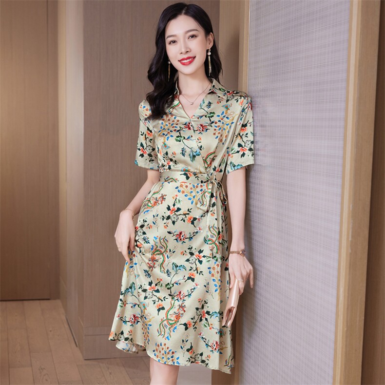杭州重磅真丝连衣裙女夏季2026新款气质V领收腰真丝温柔碎花裙,女装连衣裙,阿舍尔精品