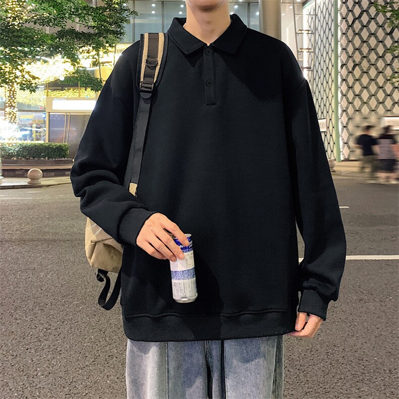 抖音得物高品质二开230克精梳珠地光版纯色宽松长袖T恤翻领POLO衫图片