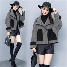 千鸟格毛呢短外套女2025年春季新款女装韩版洋气时尚显瘦格纹呢子图片