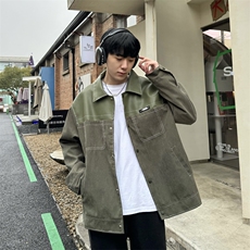 24春季翻领PU皮拼接仿麂皮绒夹克美式撞色痞帅外套Jk07-P85控118，男装夹克，星座218-5