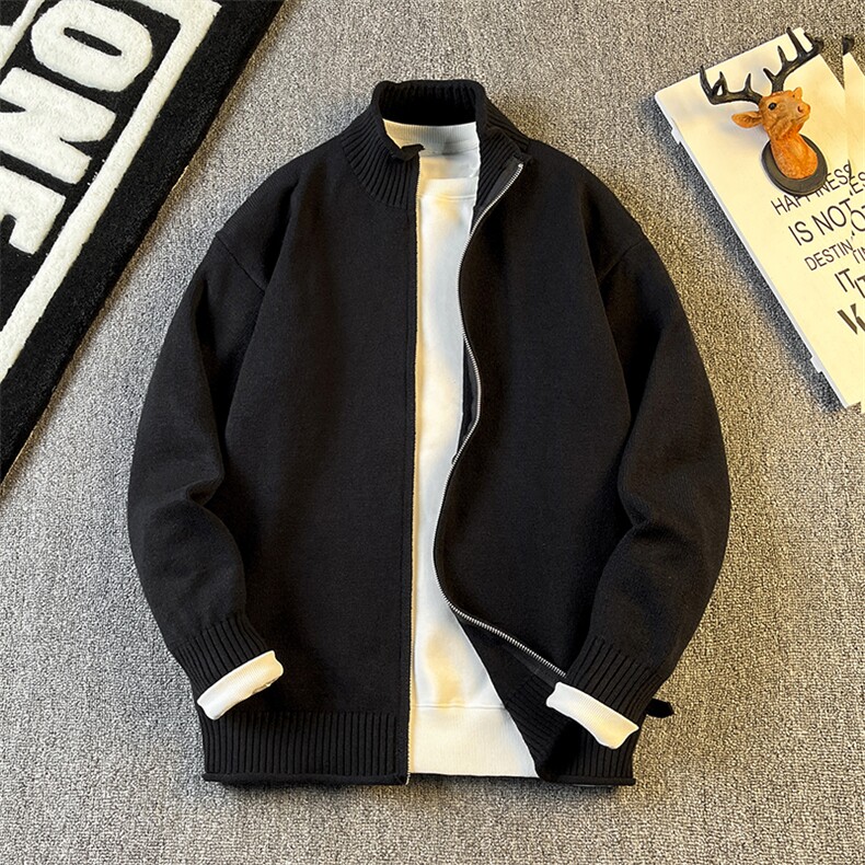立领针织开衫外套男士冬季新款慵懒风外穿宽松休闲毛衣my5004p58图片