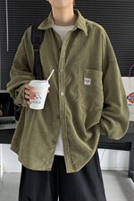 秋冬灯芯绒外套长袖韩版衬衫宽松衬衣情侣男女ins潮港风H202/P45,男装衬衫,钱塘713