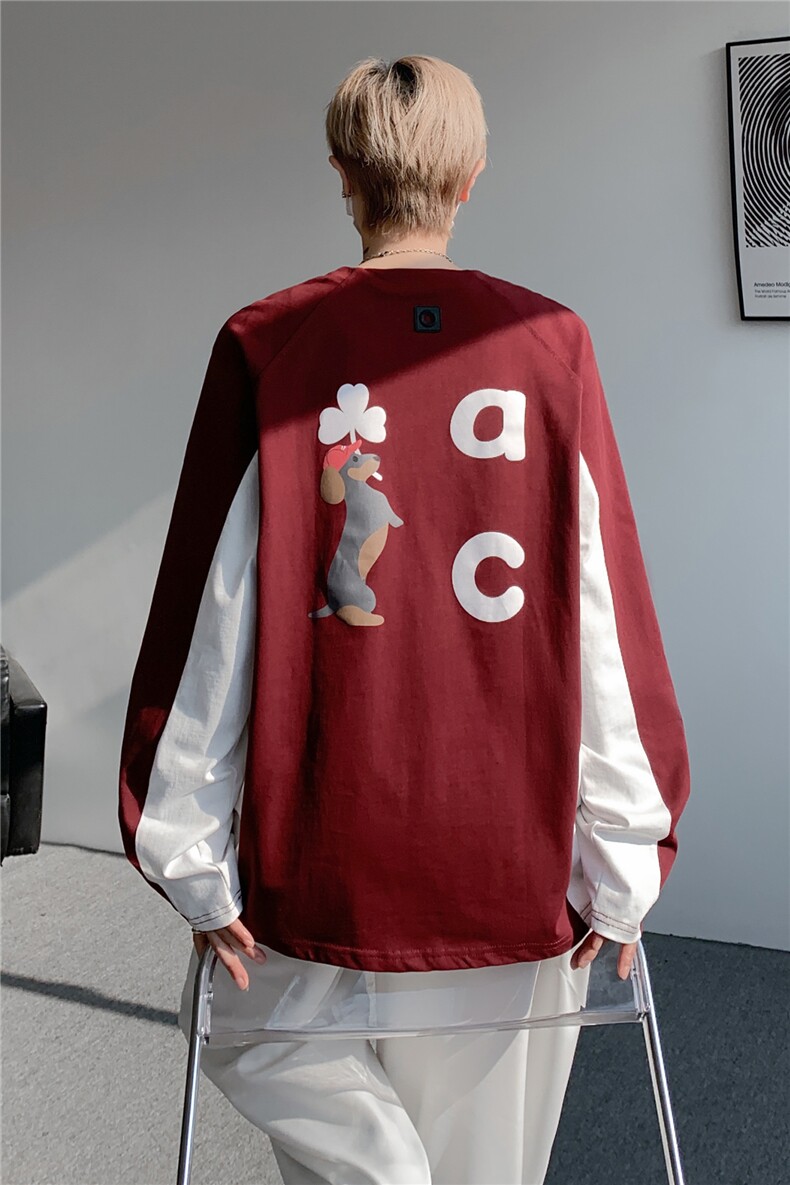 6XL-M美式潮牌印花长袖t恤男拼接撞色卫衣男上衣服CX3009-特P48,男装T恤,电商D206-1