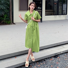 泡泡袖连衣裙女2025年夏季新款法式高级感温柔减龄宽松显瘦衬衫裙，女装连衣裙，2D078