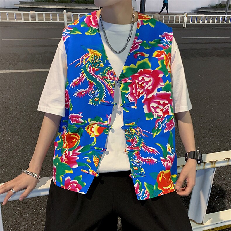MJ02夏双层新款男士盘扣风民族风特色东北大花马甲外套团队服,男装背心/马甲,星座115A(原星座507）