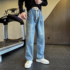冬季加绒牛仔裤男士印花直筒裤加绒牛仔裤弯刀裤潮901N41加绒P68，男装牛仔裤，星座901
