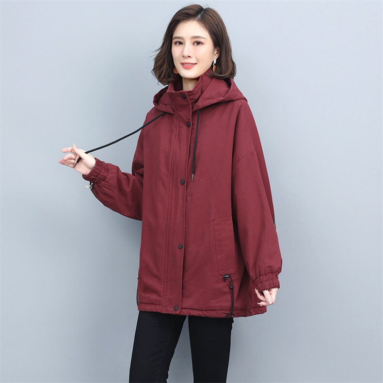 2025年冬季时尚潮流中长款休闲加绒加厚刺绣派克服，女装派克服，独衣靓