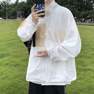 拼接撞色防晒衣男夏季日系潮牌情侣外套新款夹克风衣 W3374-P40图片