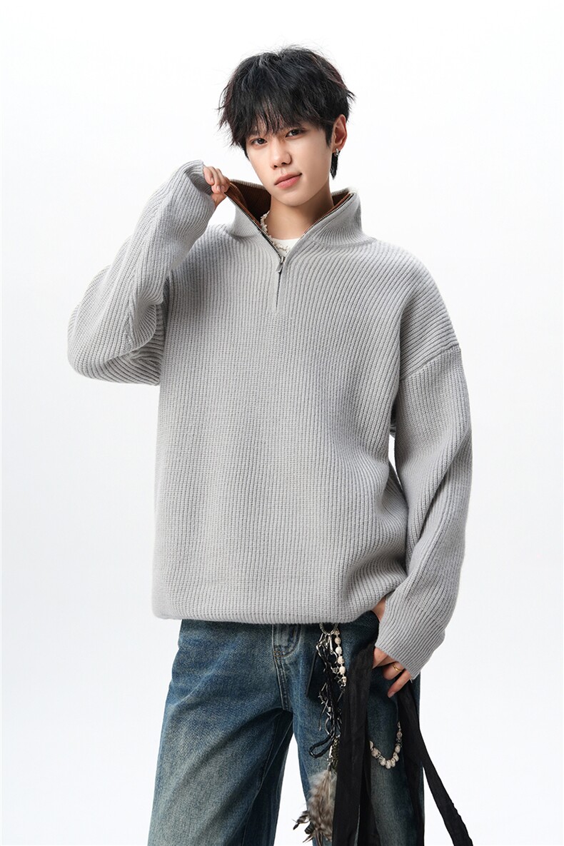 8XL-M立领半拉链毛衣男大码慵懒风宽松日系针织衫外套MY19002P78,男装针织衫/毛衣,电商B312