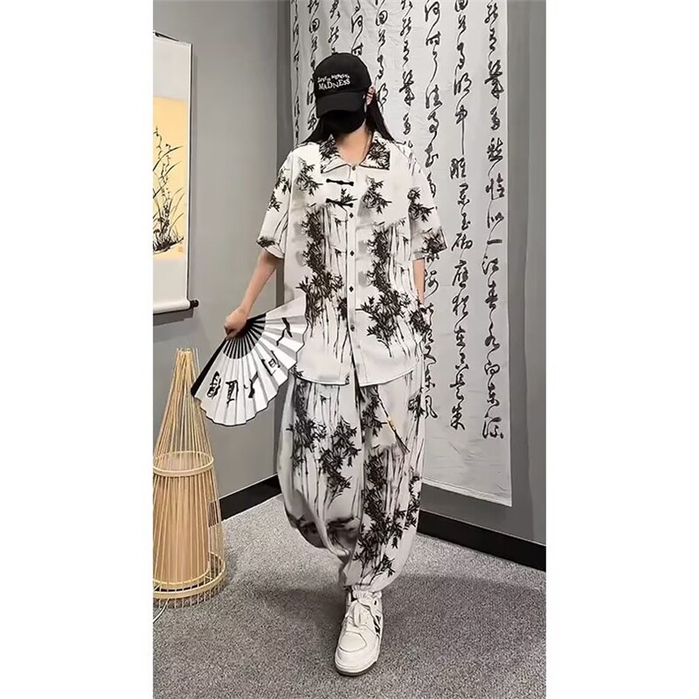 高档风可外穿莫代尔棉短袖长裤百搭原宿ins文艺无品牌时尚新款图片