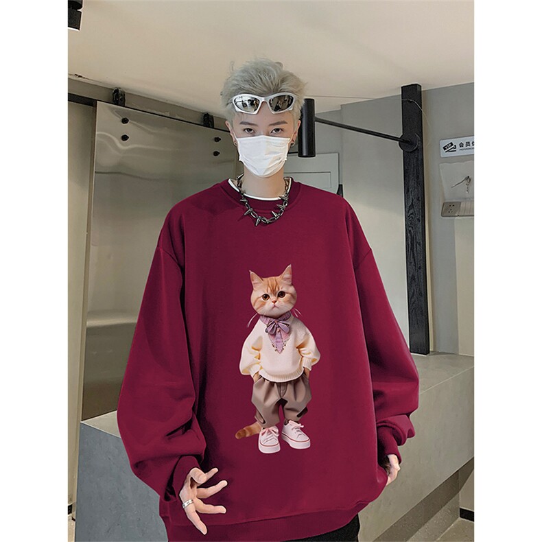 抖音品质秋季新款日系猫咪仿棉圆领卫衣wycm4048-特批28控49,男装卫衣,星座605(原A050)