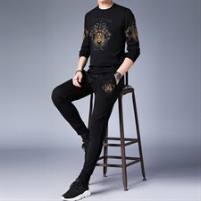 2023春秋季新款中年男士套装潮流百搭T恤运动休闲时尚两家套男装图片