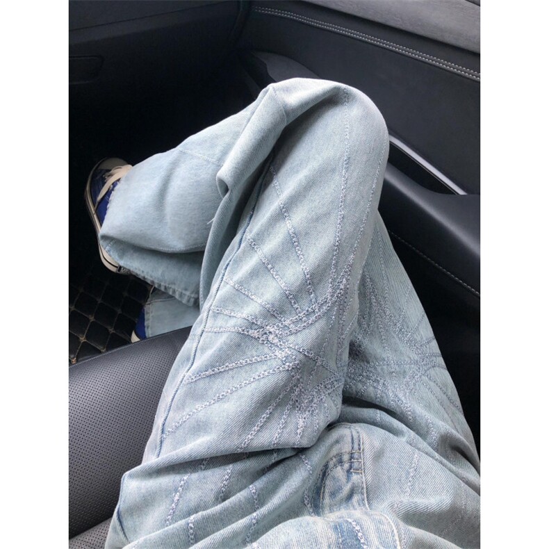 水洗软牛仔废土刺绣阔腿牛仔裤男夏季中性风直筒长裤N110,男装牛仔裤,星座1116A（原606A-3）