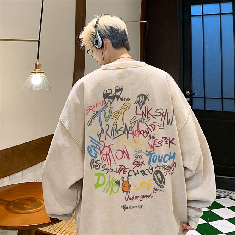 美式潮牌重磅水洗做旧圆领卫衣力推大码男XZ517A-2-Y7737-P58,男装卫衣,星座517A-2
