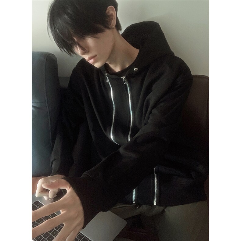 B221美式ins高街双拉链宽松开衫卫衣连帽外套SY2319-P95控128,男装卫衣,电商B221