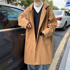 连帽单排扣中长款毛呢大衣外套韩版呢子风衣FY103-P125，男装风衣，电商B289