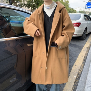连帽单排扣中长款毛呢大衣外套韩版呢子风衣FY103-P125图片