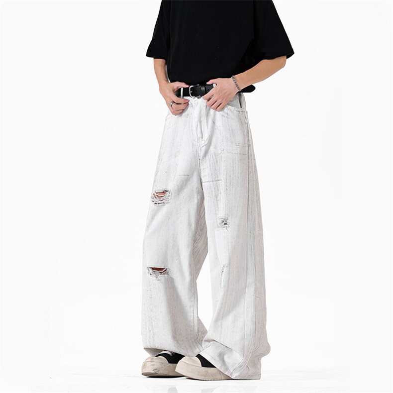 夏季2025新款美式脏脏破洞宽松牛仔裤xz906-1-K1286特P45，男装牛仔裤，星座906-1（原电商a316-2）