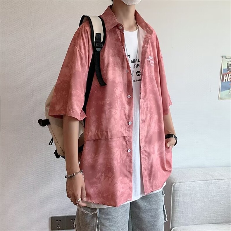 扎染衬衫五分袖男士外套bf风青少年潮流M328-P30,男装衬衫,星座1109-3