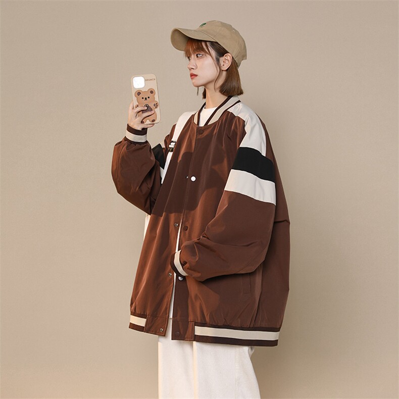 中性风小牛津上衣夹克宽松落肩拼色棒球服外套XZ214-8JK700-P65,男装夹克,星座1204-3