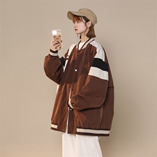 中性风小牛津上衣夹克宽松落肩拼色棒球服外套XZ214-8JK700-P65，男装夹克，星座1204-3