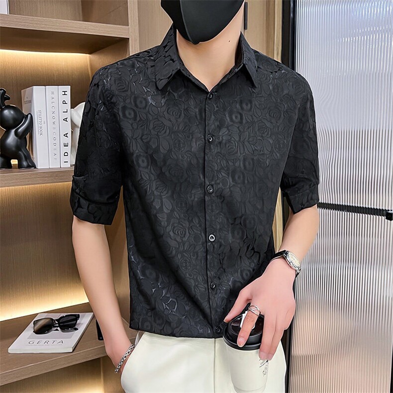 507A-CS532-P482025夏季时尚男士碎花衬衫百搭七分袖衬衣,男装衬衫,星座507A（原星座306B-2）
