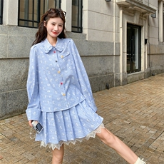 26春新款-蝴蝶刺绣设计感学院风衬衫套装2605-P160K258，女装套装/套裙，2B190