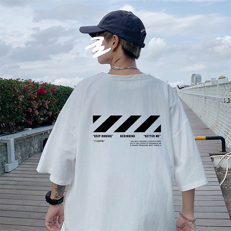 YT26128-P30亚麻短袖t恤男大码五分袖男宽松七分袖港风模特,男装T恤,电商A040