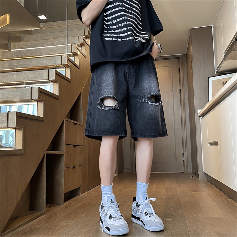 破洞牛仔短裤男夏季薄款中裤美式街头宽松运动五分裤N01726-P38,男装牛仔裤,星座308B-2