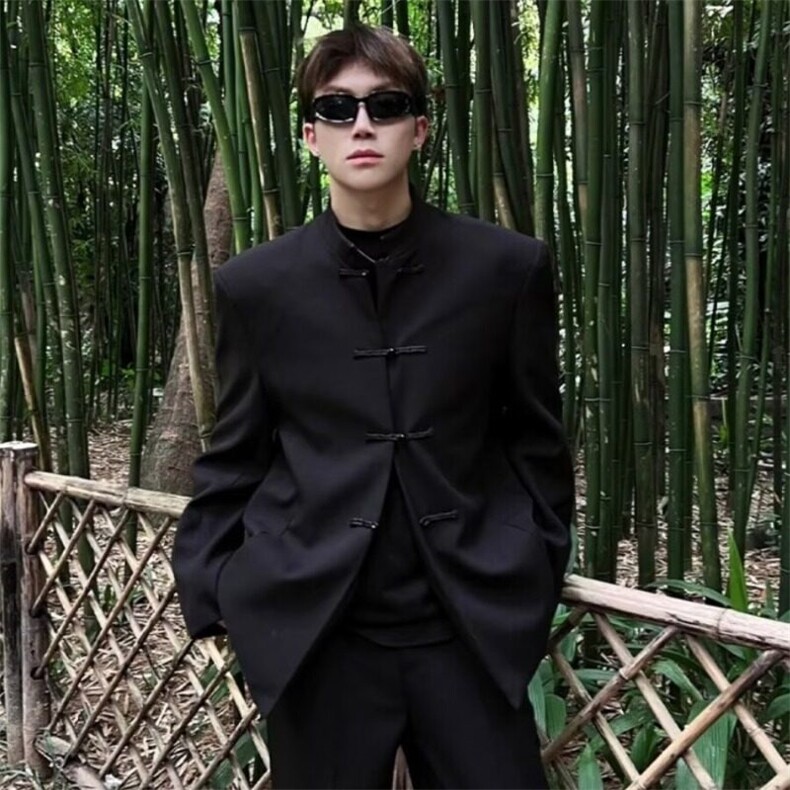 W9259-P58网图现货春季新款新中式垫肩西服外套中山风立领西装,男装西服,星座1608-2